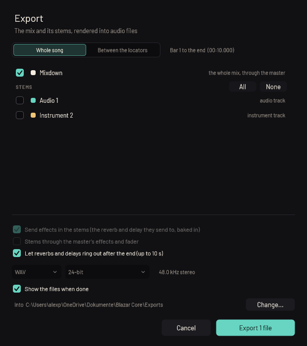 The export window